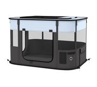 Parc Pliable Pour Chien En Tissu Oxford - Fenêtres, Portes En Maille - Sac De Rangement - Gris Noir