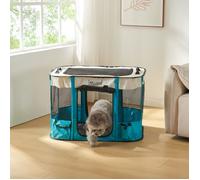 [en.casa] Parc Pliable pour Chiens Chats Chiots Enclos Parc d'Éveil Portable Bonne Circulation d'air Sac de Transport Fibre de Verre Polyester 600D Oxford 80 x 60 x 55 cm Bleu Beige