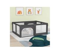 vidaXL Parc pour Bébé avec 2 Portes, Tente de Parc avec Cadre en Fer, Parc d'Été pour Enfant Maison Intérieur, Gris Foncé Tissu Oxford