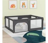 vidaXL Parc pour Bébé avec 2 Portes, Tente de Parc avec Cadre en Fer, Parc d'Été pour Enfant Maison Intérieur, Gris Foncé Tissu Oxford