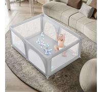 Parc pour bébé avec 50 boules 120x160x66cm centre d'activité avec filet respirant base antidérapante gris clair