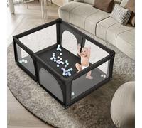 Parc pour bébé avec 50 boules 120x160x66cm Centre d'activités avec filet respirant Base antidérapante Noir