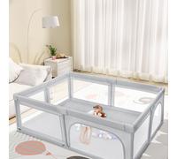 Parc pour bébé avec 50 boules 205x147x66cm centre d'activité avec filet respirant base antidérapante gris clair