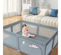 Parc pour bébé avec 50 boules 205x147x66cm Centre d'activités avec filet respirant Base antidérapante Gris foncé