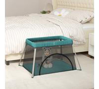 Parc pour Bébé avec Matelas Lit de Voyage Pliable Vert Tissu de Lin vidaXL