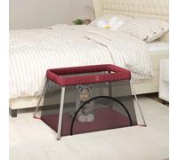 Boîte pour Enfants - Revera - Matelas Rouge - Tissu Lin - Lit de Voyage 2 en 1 - Confortable et Pratique