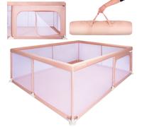 Parc pour bébé Parc bébé 150x200 cm Pliable Sûr et stable Parc pour enfants avec filet respirant et base antidérapante rose