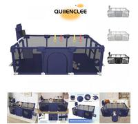 Parc pour bébé, QUIIENCLEE, Enclos pour bébé, avec protections coins, 50 balles, 4 anneaux à tirer et 8 ventouses, bleu marine