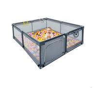 Parc pour bébé Relaxdays, 200 x 200 cm, parc, 50 balles, 2 anneaux, aire de jeu sécurisée, tissu Oxford, gris