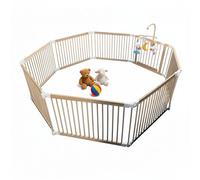 Parc pour bébé Relaxdays, parc flexible avec porte, 8 panneaux H x L : 61 x 84,5 cm, aire de jeu sécurisée, bois de pin.