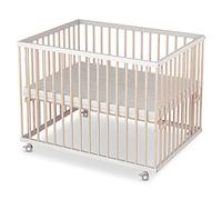 Parc pour bébé Sämann® 75x100 cm avec matelas, testé TÜV 2020, réglable en hauteur en continu, parc pour bébé, hêtre, roulettes caoutchoutées, blanc/naturel laqué