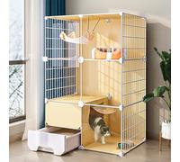 Parc pour chat à monter soi-même, Enclos intérieur for chat, chenil, parc avec tiroir, bac à litière, fil métallique amovible, jaune, plusieurs tailles for 1 2 chats et petits animaux(7247107cm)