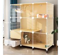 Parc pour chat à monter soi-même, Enclos intérieur for chat, chenil, parc avec tiroir, bac à litière, fil métallique amovible, jaune, plusieurs tailles for 1 2 chats et petits animaux(11247112cm)