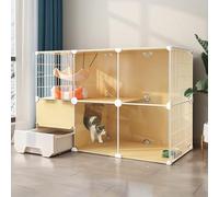 Parc pour chat à monter soi-même, Enclos intérieur for chat, chenil, parc avec tiroir, bac à litière, fil métallique amovible, jaune, plusieurs tailles for 1 2 chats et petits animaux(1074772cm)