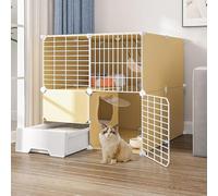 Parc pour Chat, chenils pour Chats d'intérieur, enclos pour Chats d'extérieur, Cages pour Chats d'intérieur Grand à 3 Niveaux avec Porte et bac à litière fermé pour Chaton, Lapin, Chinchilla