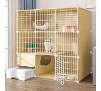 Parc pour Chat, chenils pour Chats d'intérieur, enclos pour Chats d'extérieur, Cages pour Chats d'intérieur à 3 Niveaux avec Porte et bac à litière fermé pour Chaton, Lapin, Chinchilla (coul