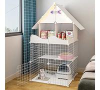 Parc pour Chat, Grande Cage intérieure à 3 Couches avec support de Rangement, Toit, Porte, Cage Pliable en métal pour Chat, 29,5"× 29,5" × 42,9" (White)