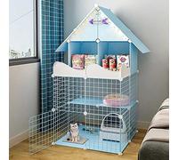 Parc pour Chat, Grande Cage intérieure à 3 Couches avec support de Rangement, Toit, Porte, Cage Pliable en métal pour Chat, 29,5"× 29,5" × 42,9" (Blue)