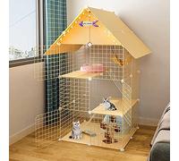 Parc pour Chat, Grande Cage intérieure à 3 Couches avec support de Rangement, Toit, Porte, Cage Pliable en métal pour Chat, 29,5"× 29,5" × 42,9" (Yellow)