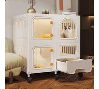 Parc pour chat transparent avec bac à litière, grand espace intérieur pour chatons, design mobile avec roulettes