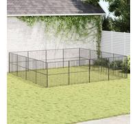 Parc pour Chien, Enclos Chiens 16 Panneaux modulable, enclos Animaux Portable en Métal, Chenil Exterieur, Chien Clôture, extérieur et intérieur, Noir Acier galvanisé