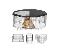 VEVOR Parc pour Chien 61 cm Enclos Lapin Chat Chiot avec Couverture Supérieure Clôture pour Petits et Moyens Animaux de Compagnie 8 Panneaux Grillagés Pliants en Métal pour Extérieur Intérieur Camping