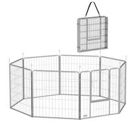 Parc pour chien - PawHut - 8 panneaux modulable et pliable - avec porte et sangle - en acier - intérieur extérieur - 80H cm argent