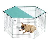 Parc pour chien - PawHut - enclos 6 panneaux avec toit modulable pliable portable - métal - hauteur 60 cm - argent vert