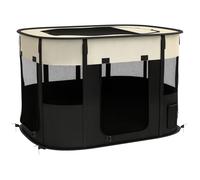 PawHut Parc pour Chien en Tissu Oxford, Parc Chiot, enclos extérieur pour Animaux, avec Poches de Rangement, enclos Pliable pour Chiens Chiots, 94 x 74 x 60 cm, Blanc crème et Noir