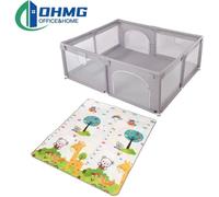 Parc pour enfants OHMG - Tapis imprimé animalier - Imperméable - Gris