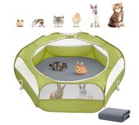 Parc pour Petits Animaux 2-en-1 avec Coussin, Cage pour Petits Animaux Imperméable avec Coussin Réutilisable, Clôture de Cour Extérieure avec 3 Tiges en Métal pour Poussin/Chaton/Chiot, Vert d'Avocat
