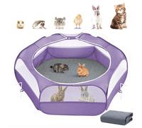 Parc pour Petits Animaux 2-en-1 avec Coussin, Cage pour Petits Animaux Imperméable avec Coussin Réutilisable, Clôture de Cour Extérieure avec 3 Tiges en Métal pour Poussin/Chaton/Chiot, Violet