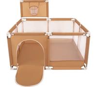 Parc Selonis avec panier et 100 balles, beige : beige pastel/jaune pastel/blanc/mint/rose poudré