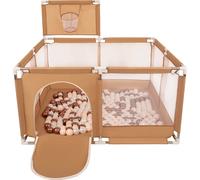 Parc Selonis avec panier et 100 balles, beige : beige pastel/rouge cuivré/perle