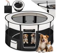 tectake® Parc a Chiot Pliable, Parc pour Chien, Chat, Chaton, Lapin, Cochon d'Inde et Autres Petits Animaux, Sol Amovible, 114 x 60,5 cm, Cage pour Chien Cage Lapin et Animaux de Compagnie, Noir