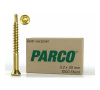 PARCO Lot de 1000 vis à tête fraisée TX10-3,2 x 30 mm - Jaune chromé - Fixation idéale pour les planches en bois, les lames de terrasse, les revêtements muraux, les panneaux muraux ou le revêtement