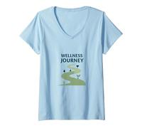 Parcours Bien-être : Un Chemin conscient vers la santé et l'équilibre T-Shirt avec Col en V, Femme, Bleu Céleste, L
