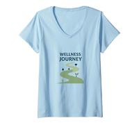 Parcours Bien-être : Un Chemin conscient vers la santé et l'équilibre T-Shirt avec Col en V, Femme, Bleu Céleste, XL