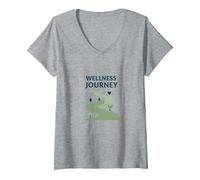 Parcours Bien-être : Un Chemin conscient vers la santé et l'équilibre T-Shirt avec Col en V, Femme, Gris Chiné, XL