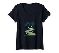 Parcours Bien-être : Un Chemin conscient vers la santé et l'équilibre T-Shirt avec Col en V, Femme, Noir, XL