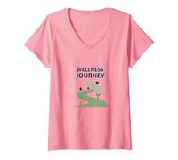Parcours Bien-être : Un Chemin conscient vers la santé et l'équilibre T-Shirt avec Col en V, Femme, Rose, L