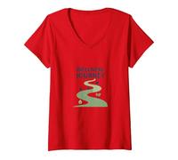 Parcours Bien-être : Un Chemin conscient vers la santé et l'équilibre T-Shirt avec Col en V, Femme, Rouge, XL