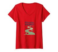 Parcours Bien-être : Un Chemin conscient vers la santé et l'équilibre T-Shirt avec Col en V, Femme, Rouge, M