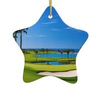 Parcours de golf - Décorations de Noël en céramique avec étoiles - Décoration de vacances en céramique faite à la main avec ficelle dorée pour sapin de Noël