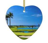 Parcours de golf personnalisé en forme de cœur en céramique pendentif de Noël à suspendre décoration d'arbre de Noël pour les vacances, mariage, fournitures de fête, cadeaux souvenirs 1 pièce