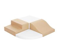 Parcours de motricité pour bébé en mousse avec housse en simili cuir, 4 pcs | Module de motricité antidérapant pour tout-petits avec toboggan court incurvé, jouets éducatifs pour ramper, certifié EN71