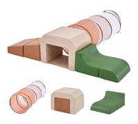 Parcours de motricité pour bébé en mousse avec housse en simili cuir | Module de motricité antidérapant pour tout-petits avec tunnel pliable, jouets éducatifs pour ramper, certifié EN71, 5 pcs