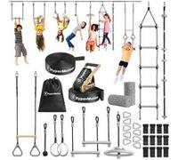 Parcours D'escalade Enfant Course d'obstacles Ninja pour Enfants - Slackline set, 9 Obstacles, Barres de Trapèze, Anneaux Gymnastique G