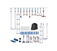 Parcours d'obstacles ninja enfant 10m 10 accessoires max. 50Kg - slackline, sac transport - rouge bleu