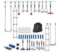 Parcours d'obstacles ninja enfant 10m 10 accessoires max. 50Kg - slackline, sac transport - rouge bleu G